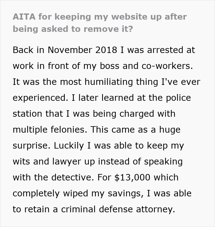 Man wrongfully jailed shares story on website, refuses to remove content calling out detective involved in case. Man wrongfully jailed shares story on website, refuses to remove content calling out detective involved in case.