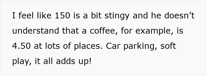 Woman on a 12-month hiatus from work discusses financial challenges with £150 weekly allowance from husband. Woman on a 12-month hiatus from work discusses financial challenges with £150 weekly allowance from husband.