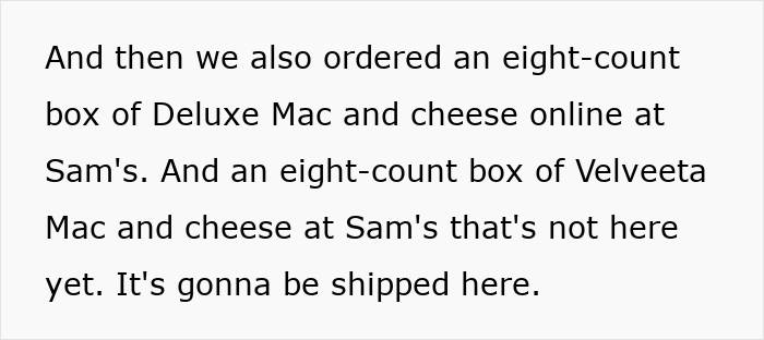 Box of Deluxe Mac and cheese ordered online as part of an American family grocery haul from Sam's Club. Box of Deluxe Mac and cheese ordered online as part of an American family grocery haul from Sam's Club.