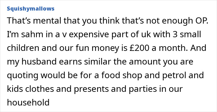 Comment discussing a woman on a 12-month hiatus from work expecting more money than the £150 weekly allowance. Comment discussing a woman on a 12-month hiatus from work expecting more money than the £150 weekly allowance.