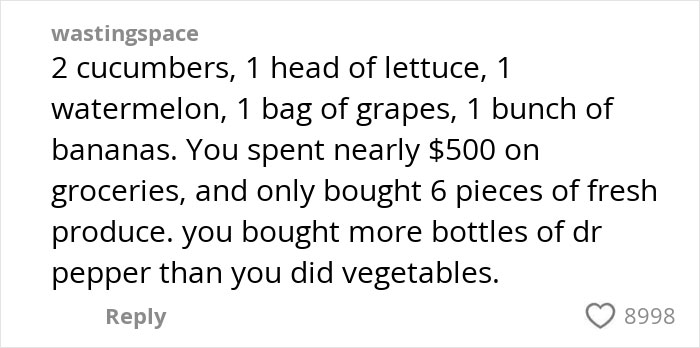Comment discussing an American family grocery haul with mostly produce and bottles of Dr Pepper, spending nearly $500. Comment discussing an American family grocery haul with mostly produce and bottles of Dr Pepper, spending nearly $500.