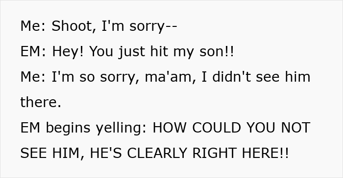 Conversation about a kid stealing a blind cane, involving an apology after accidentally hitting the child and a defensive parent. Conversation about a kid stealing a blind cane, involving an apology after accidentally hitting the child and a defensive parent.