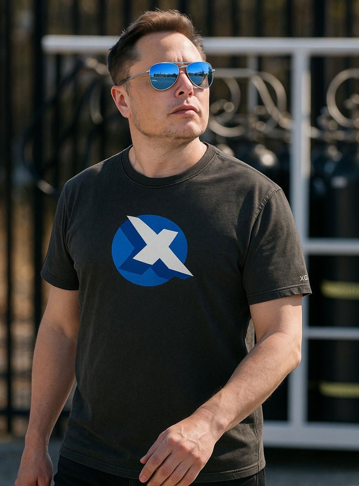 Elon Musk wearing sunglasses and a black shirt with the X logo, standing outdoors in bright sunlight. Elon Musk wearing sunglasses and a black shirt with the X logo, standing outdoors in bright sunlight.