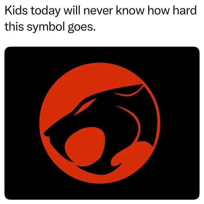Black and red Thundercats logo with text referencing 90s kids nostalgia about the symbol's significance.
