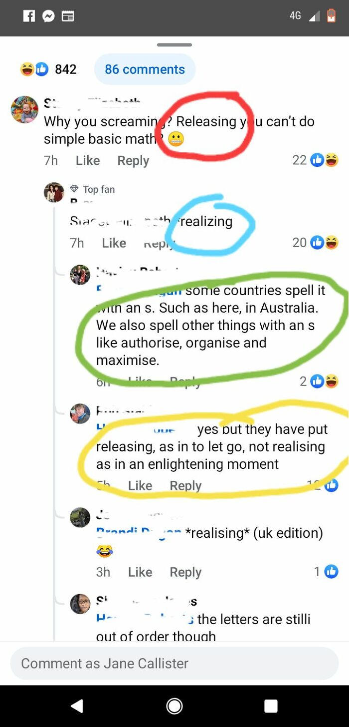 Screenshot of a social media thread where overconfident know-it-alls incorrectly correct spelling and usage.