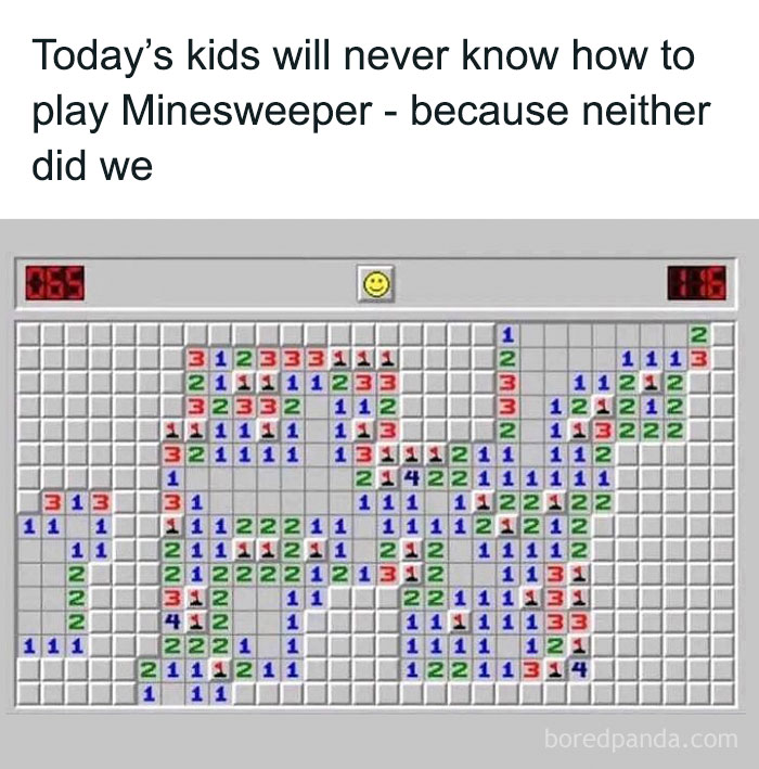 90s kids nostalgia Minesweeper game screenshot highlighting classic 90s computer gaming experience.