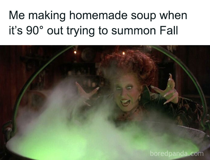 Woman in a 90s kids nostalgia style scene casting a spell over a bubbling green potion in a dark room.
