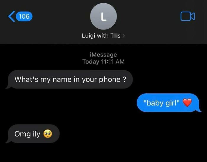 Text message exchange showing a funny chat about phone contact names, capturing random memes bringing chaos and laughter.