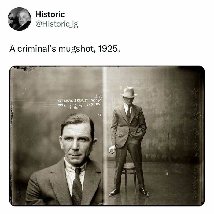 Historic black and white mugshot photo of a criminal from 1925, showcasing an interesting historic photo with fascinating stories.
