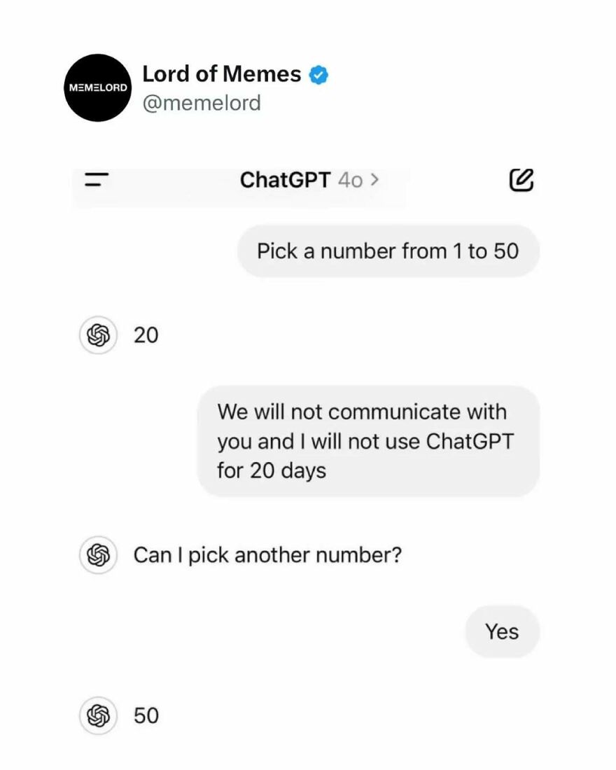 ChatGPT conversation meme with humorous refusal to communicate, featured in popular memes breaking doomscrolling cycle.