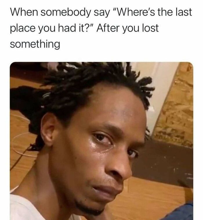 Man with dreadlocks looking upset and teary-eyed after losing something relatable in funny memes hit too real moments.