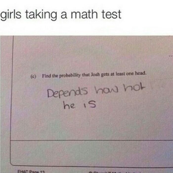 Math test answer humor showing a playful response about probability, fitting introvert-worthy memes with accurate and funny themes.