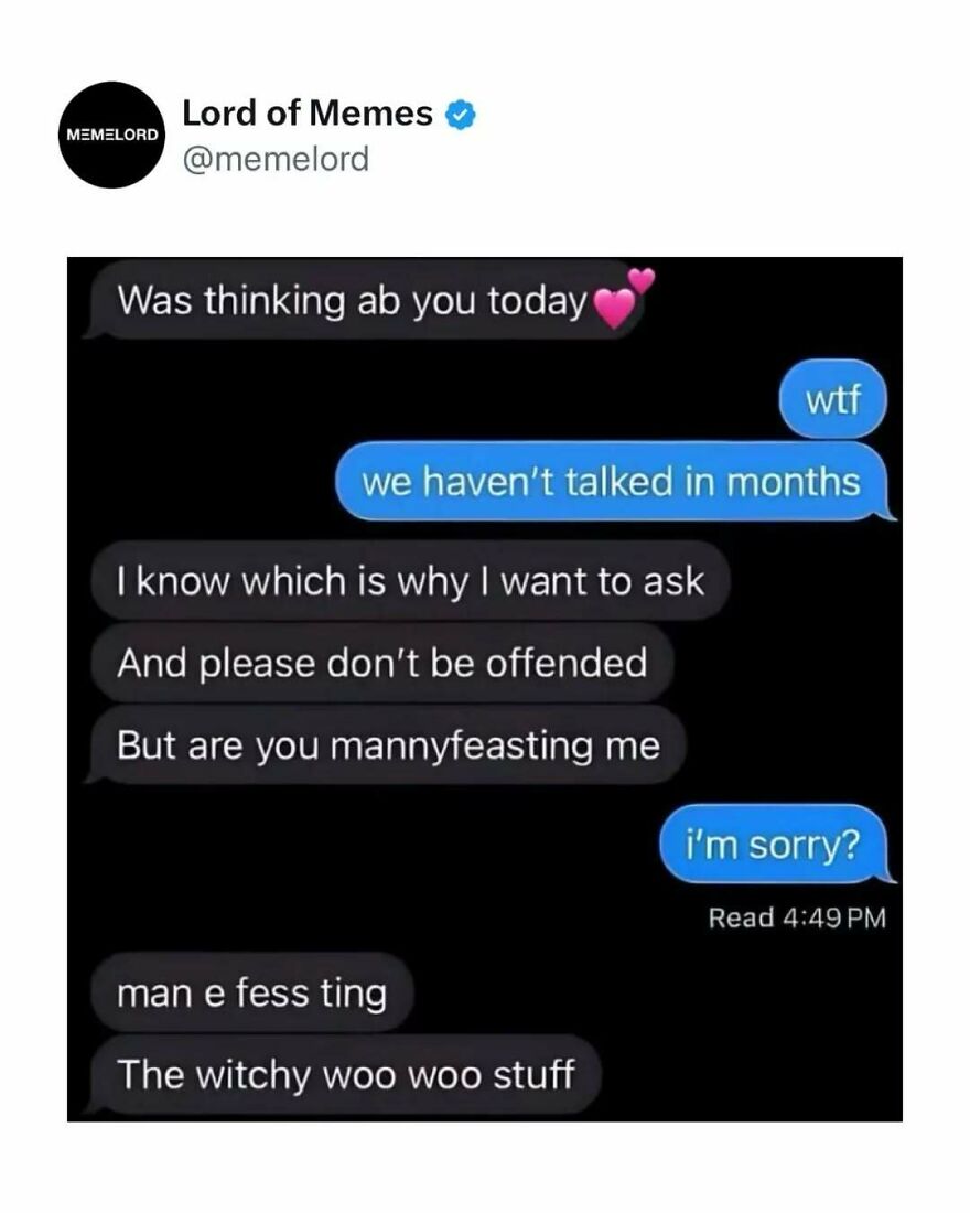 Text message meme about confusing phrases, shared by Lord of Memes, illustrating popular funny memes to break doomscrolling cycle.