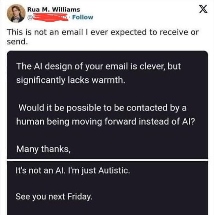 Screenshot of a social media post sharing a random meme that brings chaos, laughter, and unfiltered fun through a witty email exchange.
