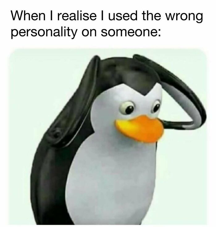 Funny penguin meme expressing awkward realization, perfect for hilarious memes and a daily dose of laughter and good vibes.