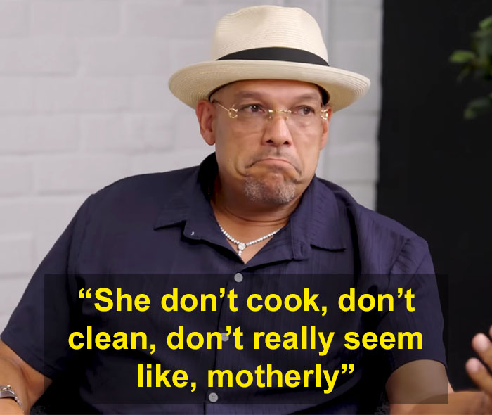 Man wearing a hat and glasses discussing Halle Berryâs ex-husband claiming she didnât cook or clean in an interview setting. Man wearing a hat and glasses discussing Halle Berryâs ex-husband claiming she didnât cook or clean in an interview setting.