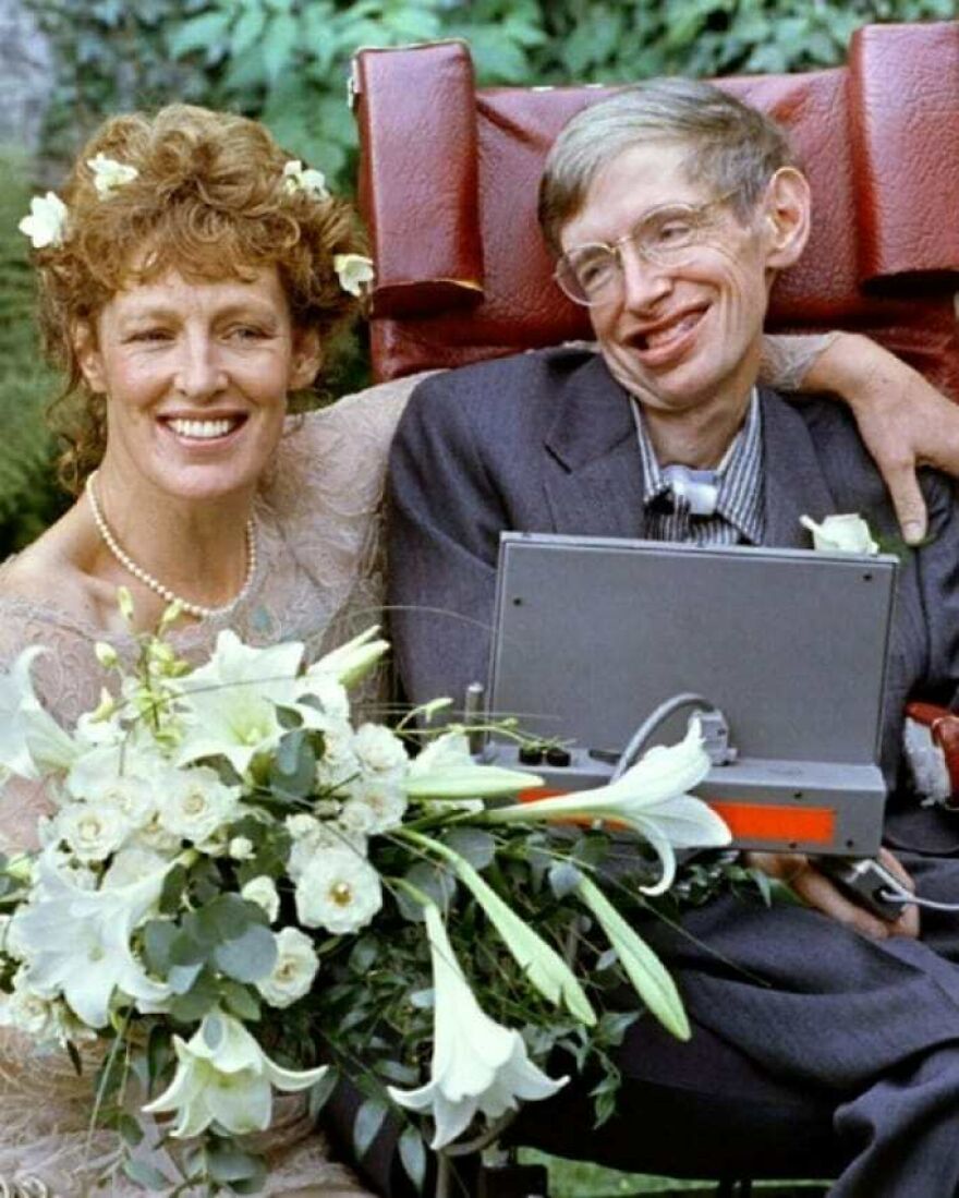 Stephen Hawking smiling with a woman in a wedding setting, unrelated to Epstein Island allegations fact vs fiction. Stephen Hawking smiling with a woman in a wedding setting, unrelated to Epstein Island allegations fact vs fiction.