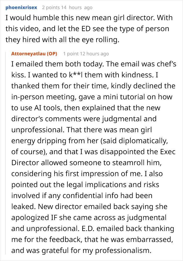 Woman reads an email inviting her to a second interview and discovers a video file she wasn't meant to see. Woman reads an email inviting her to a second interview and discovers a video file she wasn't meant to see.