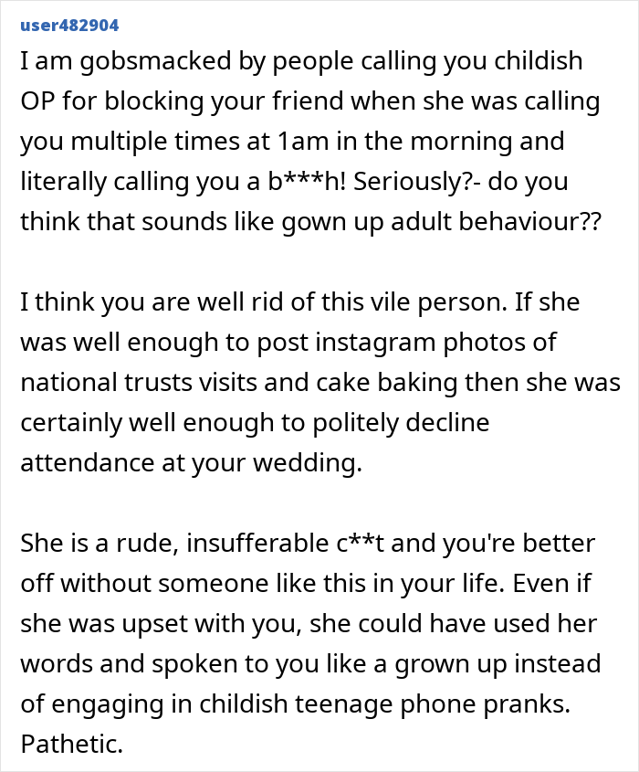 Screenshot of a Reddit comment discussing a woman turning flaky, missing a friend’s wedding, and sending a malicious voicemail. Screenshot of a Reddit comment discussing a woman turning flaky, missing a friend’s wedding, and sending a malicious voicemail.