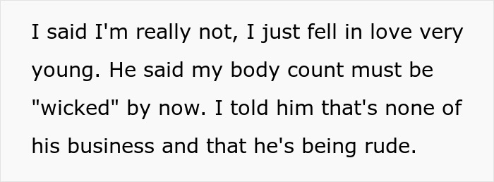 Text conversation excerpt discussing a woman’s body count and calling out rude assumptions in a relationship conflict. Text conversation excerpt discussing a woman’s body count and calling out rude assumptions in a relationship conflict.