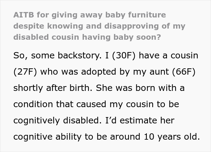 Text post discussing a family feud over a disabled daughter encouraged to get pregnant by her mother wanting to be a grandma. Text post discussing a family feud over a disabled daughter encouraged to get pregnant by her mother wanting to be a grandma.