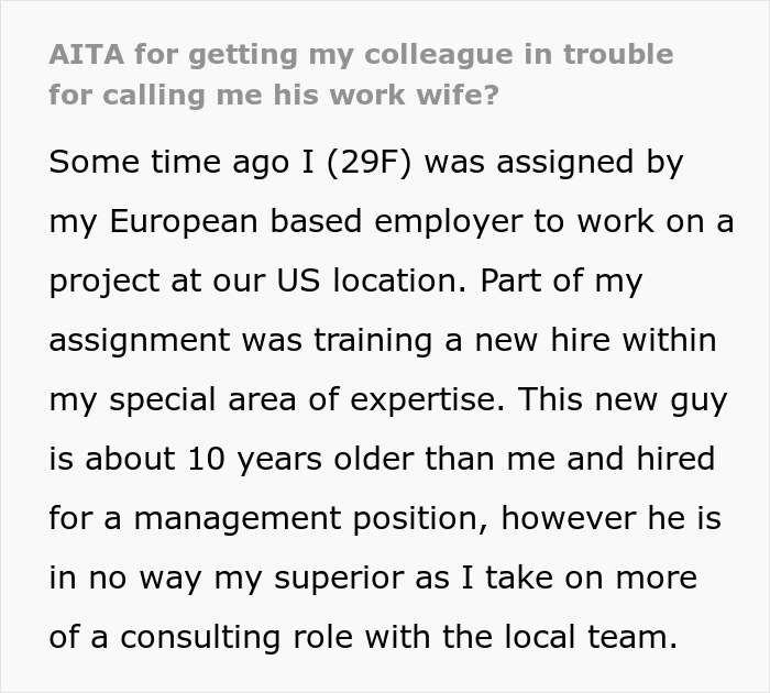 Woman Escalates Situation To Boss After New Guy Flirts And Keeps Calling Her His Work Wife Woman Escalates Situation To Boss After New Guy Flirts And Keeps Calling Her His Work Wife