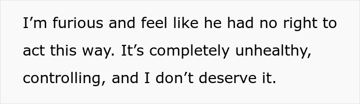 Text about a woman feeling furious and controlled after her fiancé calls her repeatedly while she goes shopping. Text about a woman feeling furious and controlled after her fiancé calls her repeatedly while she goes shopping.