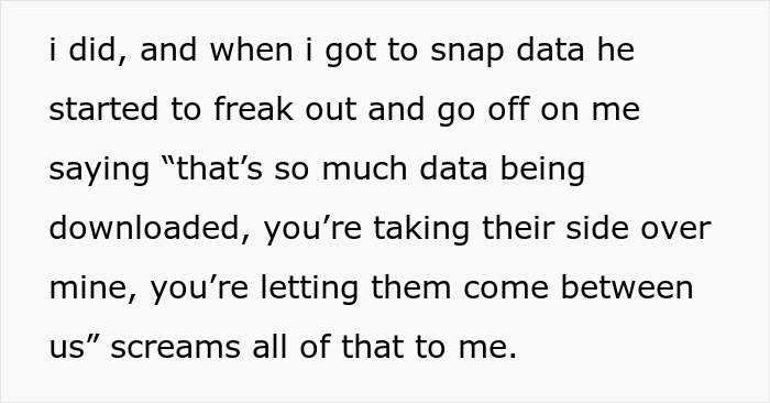 Text message excerpt showing a fiancé reacting strongly to data being accessed, raising suspicion for mom-to-be. Text message excerpt showing a fiancé reacting strongly to data being accessed, raising suspicion for mom-to-be.