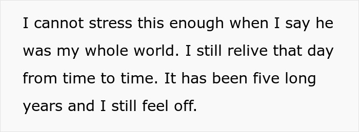 Text excerpt about a widow reflecting on her late husband and feeling off after five years. Text excerpt about a widow reflecting on her late husband and feeling off after five years.