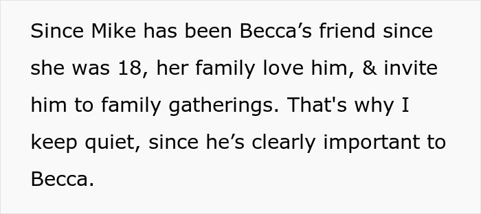 Text excerpt discussing a friend important to Becca and family gatherings amid an affair pregnancy situation. Text excerpt discussing a friend important to Becca and family gatherings amid an affair pregnancy situation.