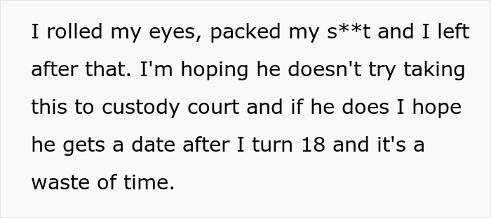 Text excerpt showing a teen describing escaping dad’s babysitting trap and refusing to watch fiancée’s kids. Text excerpt showing a teen describing escaping dad’s babysitting trap and refusing to watch fiancée’s kids.