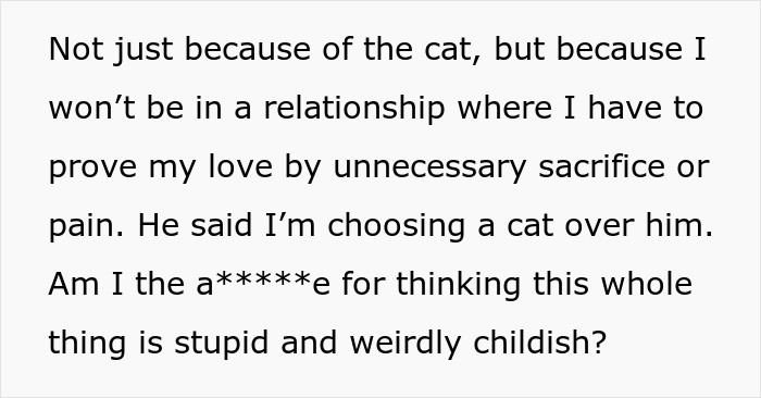 Text excerpt expressing frustration over a relationship ending due to a cat given by another man. Text excerpt expressing frustration over a relationship ending due to a cat given by another man.