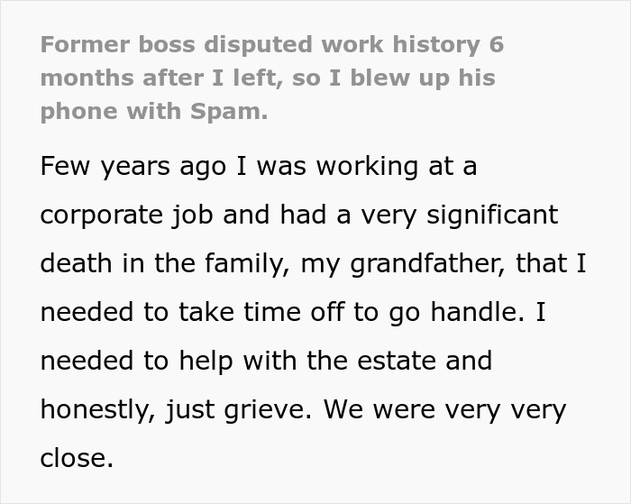 Text post describing a grieving employee’s experience with a boss who made life difficult, leading to deserved karma. Text post describing a grieving employee’s experience with a boss who made life difficult, leading to deserved karma.