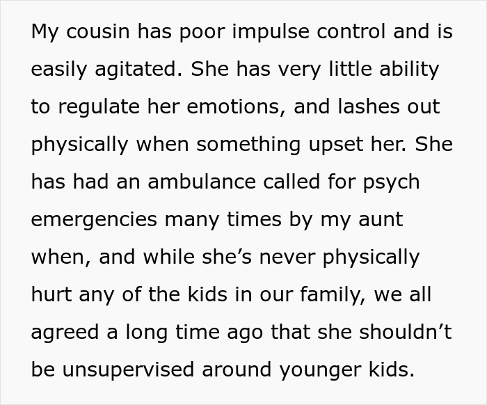 Text excerpt discussing impulse control and family concerns about supervision due to emotional regulation issues. Text excerpt discussing impulse control and family concerns about supervision due to emotional regulation issues.