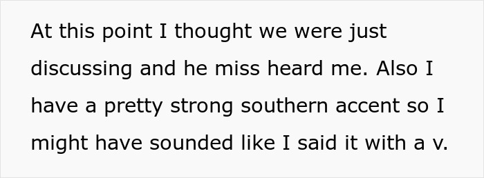 Text excerpt showing a wife explaining her strong southern accent while husband mocks her mispronunciation during surgery discussion. Text excerpt showing a wife explaining her strong southern accent while husband mocks her mispronunciation during surgery discussion.
