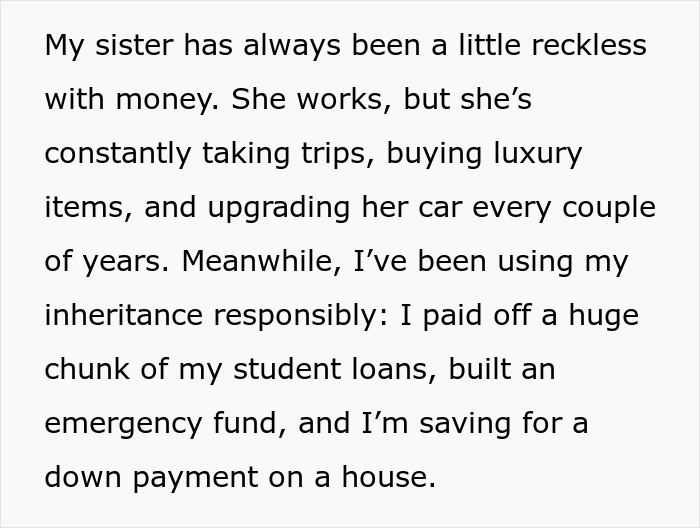 Text showing a sibling wanting $15k from sister’s inheritance for a dream wedding, accusing her of hoarding money. Text showing a sibling wanting $15k from sister’s inheritance for a dream wedding, accusing her of hoarding money.