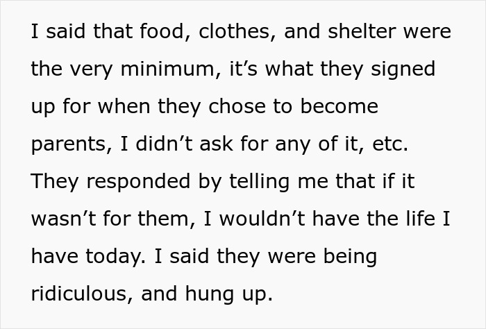 Text excerpt showing a woman refusing to hand over her savings after parents claim it is rightfully theirs. Text excerpt showing a woman refusing to hand over her savings after parents claim it is rightfully theirs.