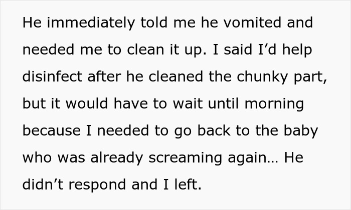 Mother caring for 10-month-old refuses fiancé’s orders to clean vomit, creating tension over parenting and household duties.