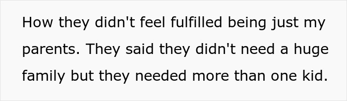 Text excerpt about parents wanting more kids and not feeling fulfilled, highlighting pressure on their older son. Text excerpt about parents wanting more kids and not feeling fulfilled, highlighting pressure on their older son.