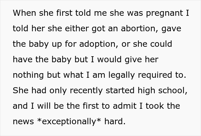 Text on a grey background about a dad’s difficult decision to call CPS on his teen daughter after learning she was pregnant. Text on a grey background about a dad’s difficult decision to call CPS on his teen daughter after learning she was pregnant.