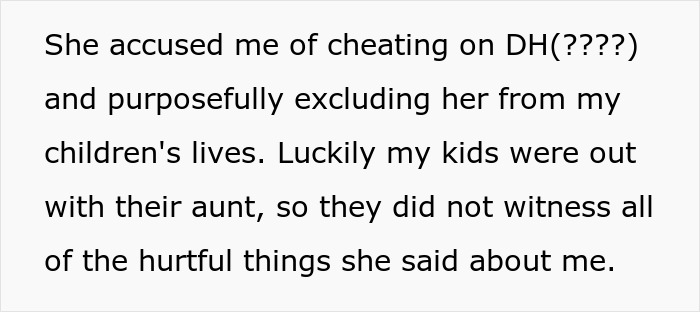 Text excerpt showing a widow accused of cheating and exclusion from children's lives, highlighting family conflict. Text excerpt showing a widow accused of cheating and exclusion from children's lives, highlighting family conflict.