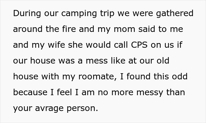Text about grandma threatening to call CPS on unborn baby during a camping trip conversation by the fire. Text about grandma threatening to call CPS on unborn baby during a camping trip conversation by the fire.