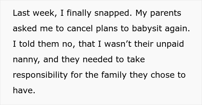 Text about 16YO twins missing out on being teens due to parents always expecting them to babysit six kids. Text about 16YO twins missing out on being teens due to parents always expecting them to babysit six kids.