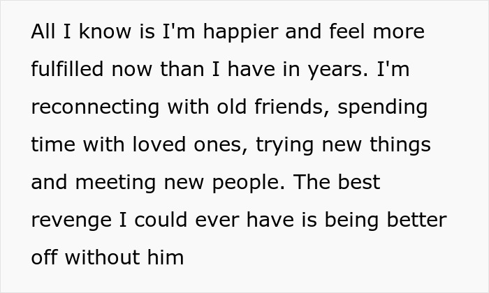 Text excerpt showing a woman feeling happier after breakup, focusing on her dog and moving on with life. Text excerpt showing a woman feeling happier after breakup, focusing on her dog and moving on with life.