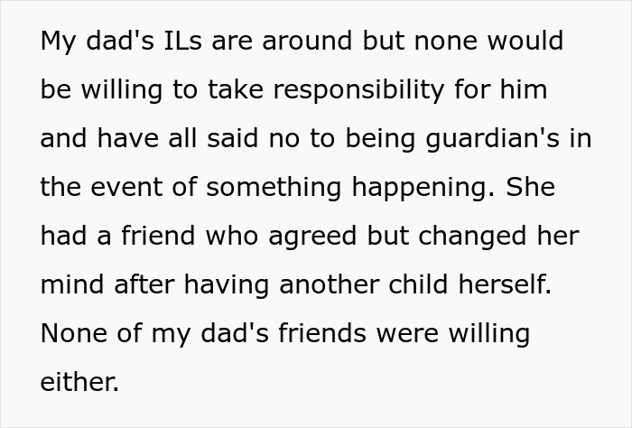 Text about autistic stepbrother care challenges, highlighting refusal to become future caregiver or guardian. Text about autistic stepbrother care challenges, highlighting refusal to become future caregiver or guardian.