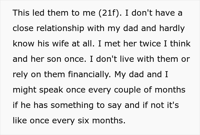 Text excerpt from a woman explaining lack of close relationship with autistic stepbrother and caregiving expectations. Text excerpt from a woman explaining lack of close relationship with autistic stepbrother and caregiving expectations.