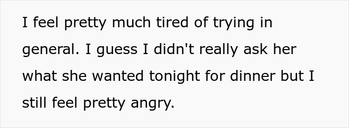 Text excerpt showing a boyfriend expressing anger after his girlfriend threw away the dinner he made.