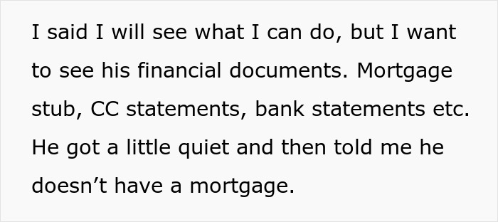 Text excerpt discussing verifying financial documents like mortgage stub, CC statements, and bank statements in a friends call two decades later context. Text excerpt discussing verifying financial documents like mortgage stub, CC statements, and bank statements in a friends call two decades later context.