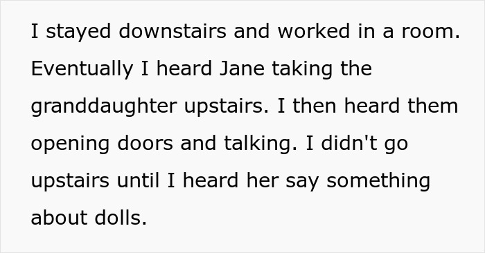Woman catches guest sneaking into her room, stopping her before kid opens collector doll, ensuring safety and privacy. Woman catches guest sneaking into her room, stopping her before kid opens collector doll, ensuring safety and privacy.