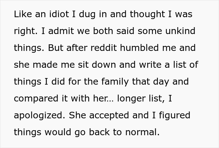 Man tells wife she couldn’t do it without him, watches her prove him wrong with a longer list of family tasks.